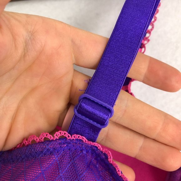 La Vie en Rose Women's Size 34DD Purple Pink Mesh Lace Trim Bow Detail Bra - Picture 5 of 9